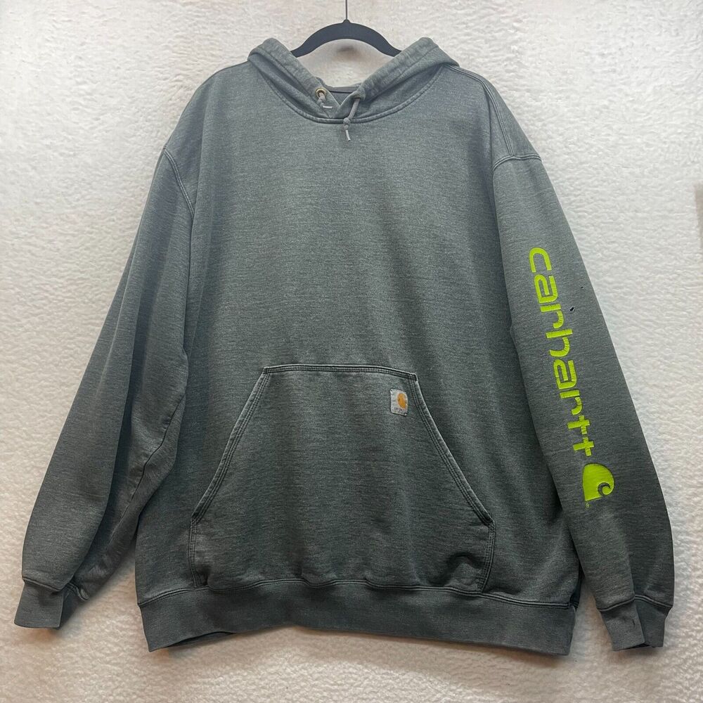 Carhartt Hoodie Mens 2XL Gray Sweatshirt Original Logo Spellout Workwear K288